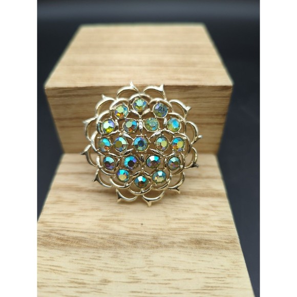 Vintage Sarah Coventry AB Aurora Borealis Rhinestone Flower  Brooch Pin Pendant - Picture 2 of 6